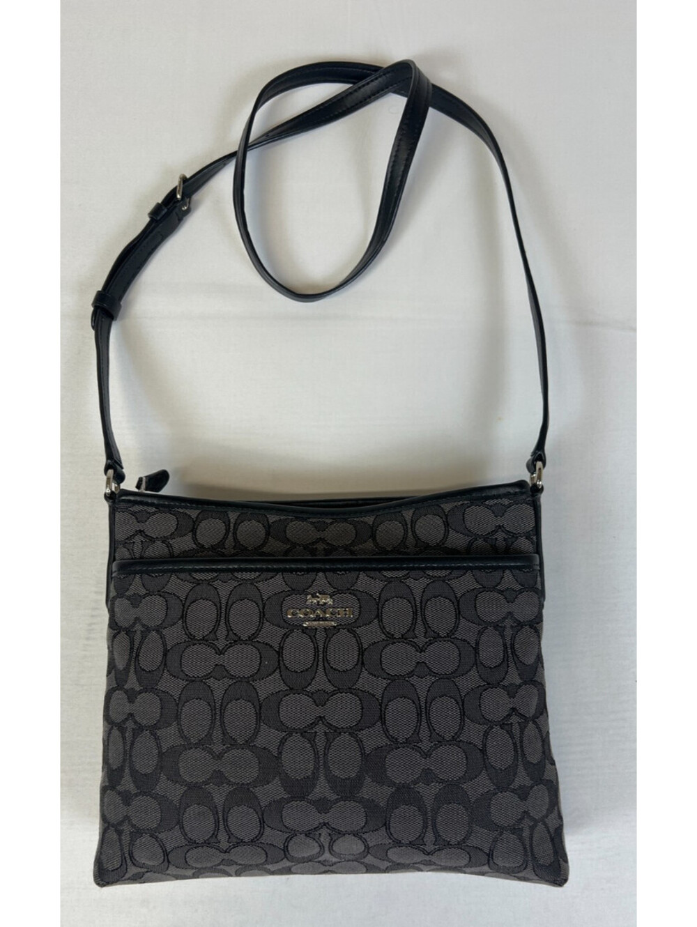 Coach F29960 Signature File Crossbody Bag Black Grey Monogram Canvas